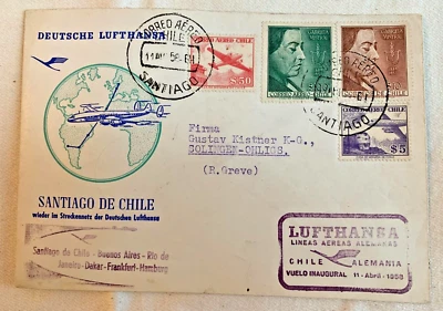 Luftpost-Brief -  Santiago de Chile nach Solingen -  Lufthansa April 1958 - TOP! - Bild 1 von 2