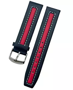 Cinturino orologio in vera pelle cucito di alta qualità 20 mm ricambio rosso e nero - Foto 1 di 4