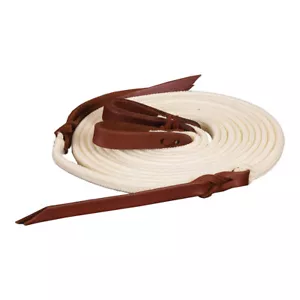 Mustang 1/2" x 8' Flat Poly Braid Split Reins with Leather Bit Ends & Poppers - Picture 1 of 1