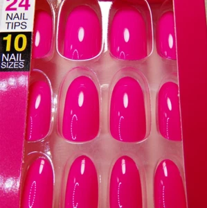 LA Colors Nails On! Shiny Pink GLUE-On  Medium Length Almond - Picture 1 of 3