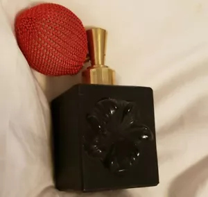 Vtg Irice Black Crystal Perfume Bottle Atomizer hand Cut Floral Mom Gift! - Picture 1 of 3