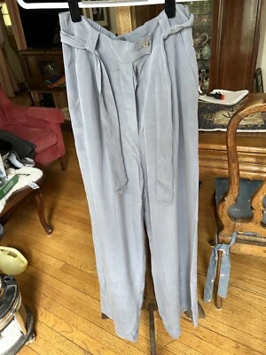 Due Per Due 100% Silk Light Blue Pants With Waist Tie Size 10 - Image 1 of 3