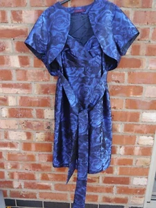 Debut blue & black 2 piece 1960's rockabilly style party dress & bolero size 18 - Picture 1 of 6