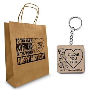 Girlfriend Boyfriend Bear Birthday Gift Bag + Keyring 24cm x 31cm Small/Medium