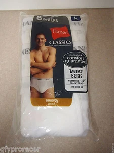 HANES CLASSICS BRIEFS TAGLESS WHITE LARGE 36-28 6 PACK COMFORT FLEX WASTBAND - Picture 1 of 3