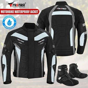 Waterproof Motorcycle Leather Boots Motorbike Riding Textile Cordura Jacket CE - Picture 1 of 19