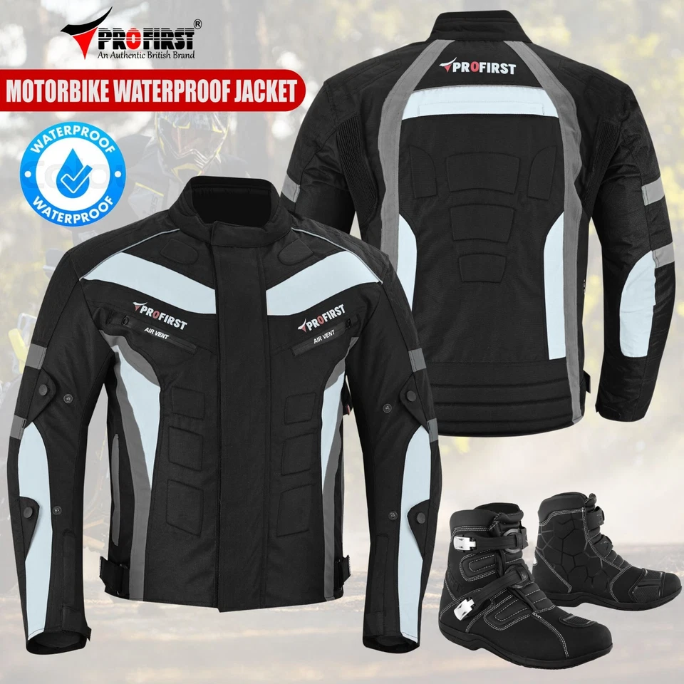 Waterproof Motorcycle Leather Boots Motorbike Riding Textile Cordura Jacket CE - Image 1 of 4
