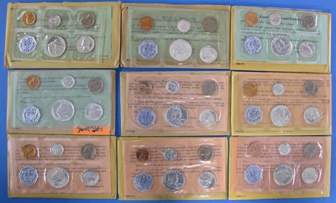 1957 thru 1964 Run of 9 Government Issued Proof Sets  Including 1960 Small Date Cover