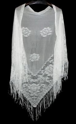 SPECIALTY HOUSE Japón De Colección Años 80 Flor de Loto Crochet Blanco Encaje Envoltura Chal Flecos Foto 1 de 4