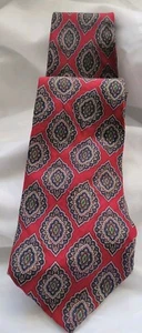 Corbata de cuello cosida a mano EE. UU. por Stonehenge 100 % seda estampada, rojo oscuro, azul marino - Imagen 1 de 4
