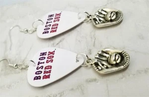 Boston Red Sox White Guitar Picks with Baseball and Mitt Charm Dangles - Picture 1 of 2