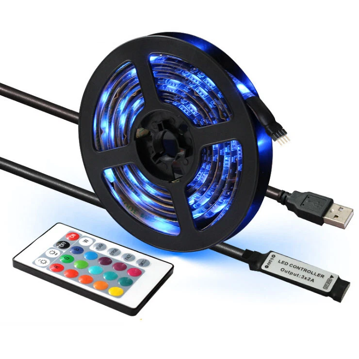 1m 2m 3m 4m 5m LED 5050 RGB Strip Lights Dimmable TV Back Lighting+Remote USB 5V - Image 1 of 4