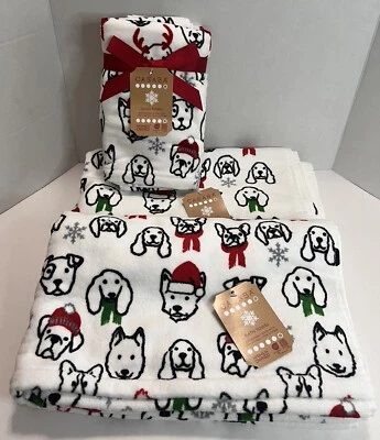 Casaba Holiday Christmas Dogs 2 Bath and 2 Hand Towels Set of 4 New With Tags - Image 1 of 4