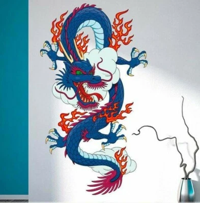 Calcomanía de pared dragón de fuego, pegatina dragón chino, calcomanía dragón chino, dragón  Foto 1 de 4