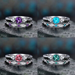 2Pcs/set Zircon Jewelry 925 Silver Ring For Women Couple Wedding Gift Size 5-11