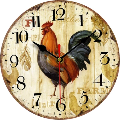 Reloj de Pared Cocina 8 Pulgadas Rústico Vintage Gallo Silencioso Sin Tictac Cuarzo Redondo Foto 1 de 4