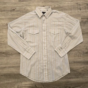 Roper Western Hemd Herren Large hellblau beige gestreift Perlen Druckknöpfe Taschen - Bild 1 von 15