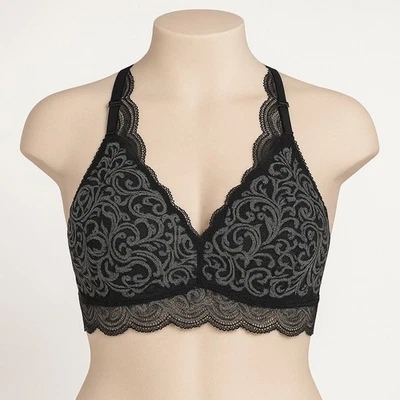 Винтажный Y2K черный кружевной спортивный бюстгальтер без подкладки беспроводной бюстгальтер Whimsigoth наслоение - Изображение 1 из 4