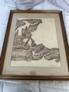 Carbón camboyano de colección firmado artista fallecido Borey Kang 1904 - Imagen 1 de 11