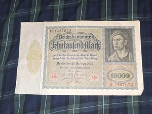 Germany 10,000 January 1922 Reichsbanknote – Weimar Republic Hyperinflation Era - Picture 1 of 2