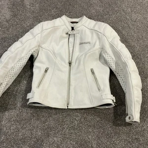 Icon Tuscadero Womens Leather Motorcycle Jacket Street Armor White Size XL - Bild 1 von 10