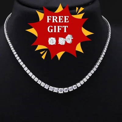 Graduation 9.80 Ct Round Lab Grown Diamond 925 Silver Tennis Necklace 16" Inch - Изображение 1 из 4