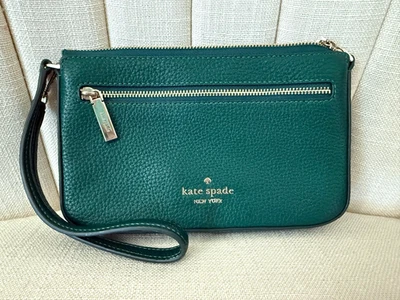 Bolso de muñeca convertible Kate Spade de cuero granulado verde Leila jade profundo K6088 Foto 1 de 4