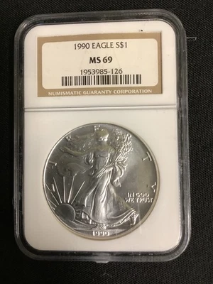 1990 $1 American Silver Eagle NGC MS69 Classic Brown Label - Image 1 of 2