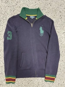 Ralph Lauren Boys' Vintage Knit Big Pony Sweater Green Red Navy Blue Sz L 14-16 - Picture 1 of 7