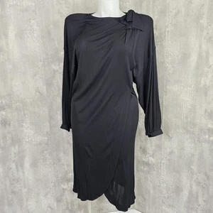 Vintage 80s Jean Muir X I.Magnin Black Wrap Jersey Knit Dress Batwing Sleeves - Picture 1 of 16