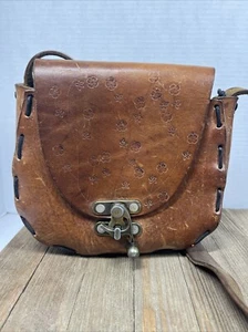 Bolso de Hombro Cartera de Cuero Hecho a Mano Vintage Hecho a Mano Floral Palabra “Chirrido” - Imagen 1 de 14