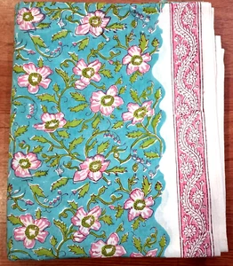 Green Pink By the Yard Indian Block Print Fabric for Sewing Dress Quilting - Picture 1 of 9