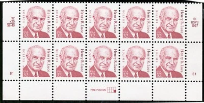 Scott #2935 Henry R. Luce Plate Block of 10 Stamps - MNH P#B1 Bott w/mount - Image 1 of 2