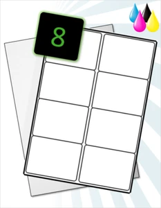 Shiny A4 Sheets - 8 Glossy White Inkjet Labels - High Gloss Printer Labels GWIP - Picture 1 of 1