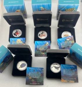2011-12 Australian SEA LIFE Series II Reef - 5x Silver Coloured 1/2oz Coin Set - Imagen 1 de 6