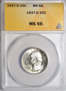 1937-D WASHINGTON QUARTER ~ GEM BU UNCIRCULATED ANACS MS66! - Picture 1 of 4