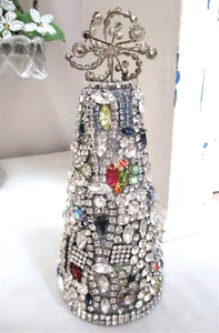 8" Vintage Rhinestones TREE Old Jewelry Cone-Shaped - Bild 1 von 9