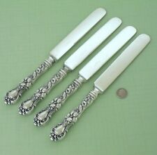 R. WALLACE Silverplate FLORAL group of 4 Old French KNIVES w/ Bolster 9 5/8" lg 