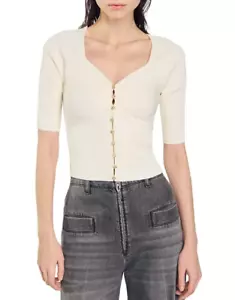 Sandro Cecilia Short Sleeve Ribbed Cardigan Sweater -size 2 / Medium -msrp $220 - Picture 1 of 8