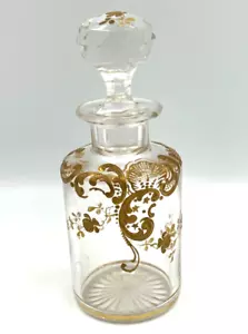 Antique French Baccarat Victorian Perfume Bottle Gold Painted Crystal Circa 1900 - Picture 1 of 17
