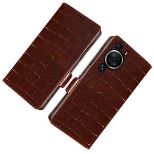 For HUAWEI Genuine Leather Case Cover Wallet Card Slot with Kickstand Magnetic - Picture 1 of 15