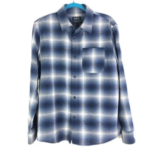APC Flannel Men Shirt Plaid Blue Wool Blend A.P.C. Madame Paris Small Button Up - Picture 1 of 4