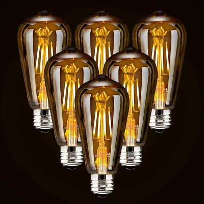 LED Dimmable Edison Light Bulbs 4W, 2200K-2400K Warm White (Amber Glass) ST64, E - Image 1 of 4