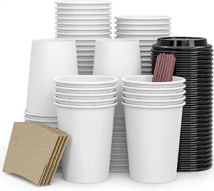 To Go Disposable Paper Coffee Cups,120 Pack with Lids,Sleeves,Straws,Hot/Cold - Picture 1 of 7