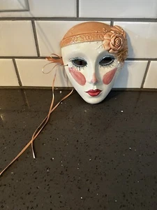 Vintage Kunst dekorative Dame Göttin Königin Maske Keramik Pfirsich Blume 7" - Bild 1 von 3