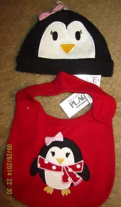 Sombrero y babero a juego The Children's Place Girl Penguin talla 6-12 meses nuevo con etiquetas - Imagen 1 de 1