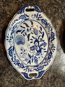 VIENNA WOODS BLUE ONION 12 inch OVAL SERVING PLATTER WITH HANDLES - Picture 1 of 1