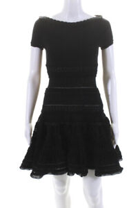 Alaia Womens Short Sleeve A Line Dress Black Cotton Size EUR 38