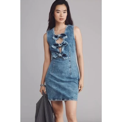 NUEVO CON ETIQUETAS ANTHROPOLOGIE Árbol y Jardín de Caballos Ajki Bow Denim Mini Vestido $249 TALLA 8  Foto 1 de 4