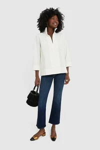 Tuckernuck White Margot Stand Collar Blouse 3/4 Sleeve V neck Size S Preppy Work - Picture 1 of 12